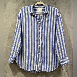 J. Crew Baird McNutt Irish Linen Striped Shirt Blue Size 10 Relaxed Fit